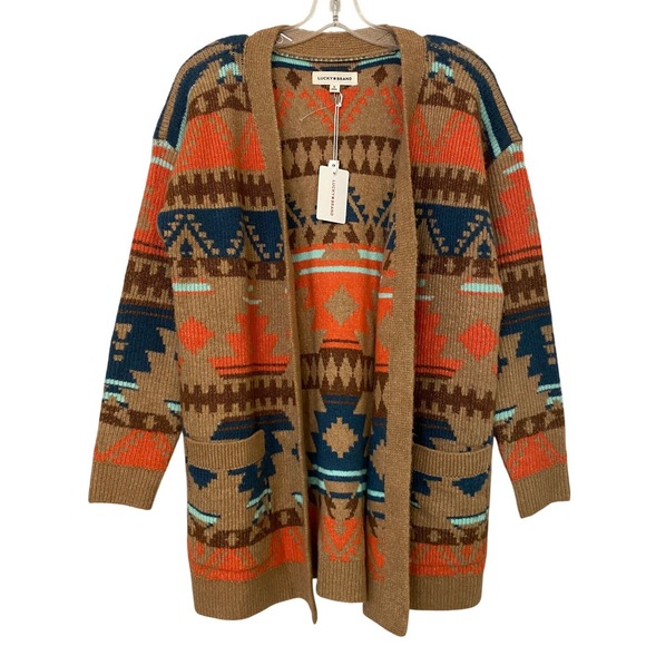 Lucky Brand Sweaters - Lucky Brand Southwestern Aztec Print Long Open Front Cardigan Sweater Women S
